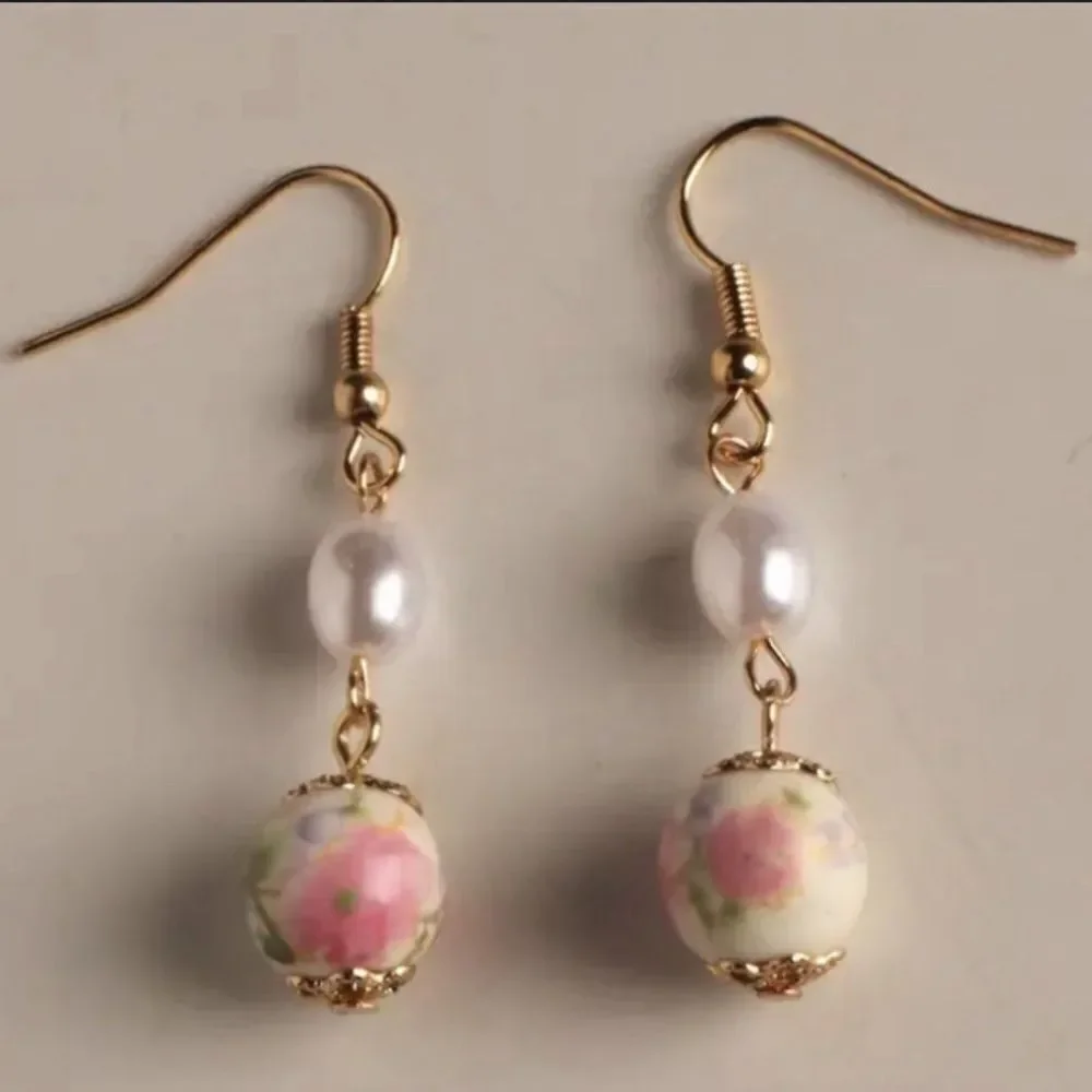 flower pearl drop earrings  H134